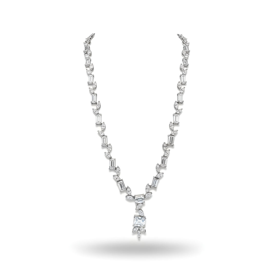 Emerald, Baguette and Marquise Cut Diamond Collar in Platinum