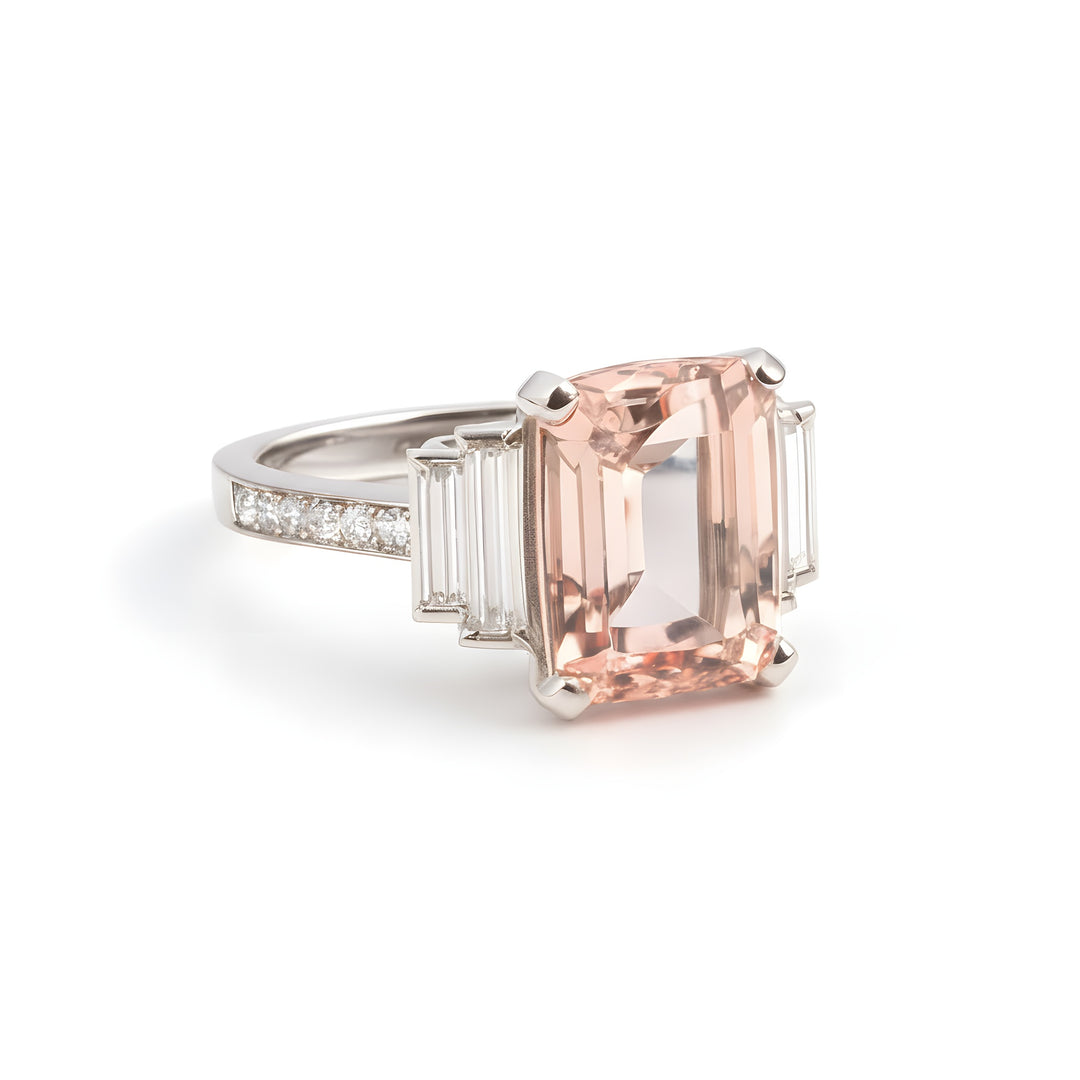 Emerald Cut Morganite Ring