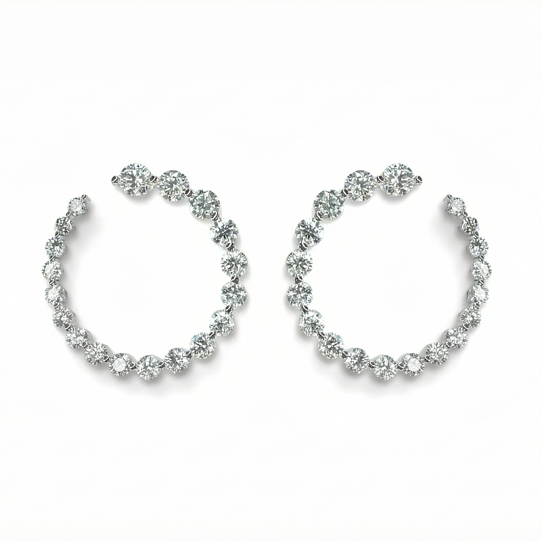 Front Facing 18ct White Gold Hoop Style Earrings With Brilliant Cut Diamonds
