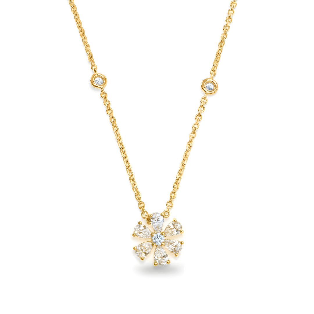 Bloom Floral Pendant 18ct Yellow Gold Diamond Necklace