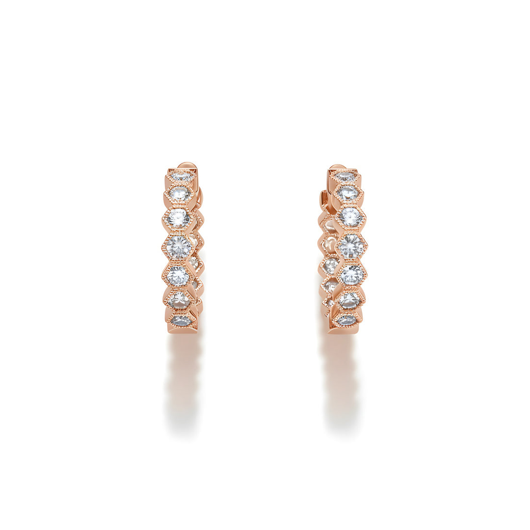 BeeMine 18ct Rose Gold Hoop Style Earrings Set With Brilliant Cut Diamonds
