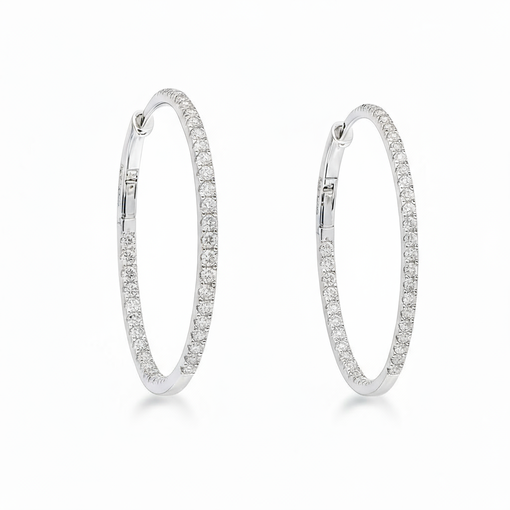 Hoop Diamond 18ct White Gold Earrings