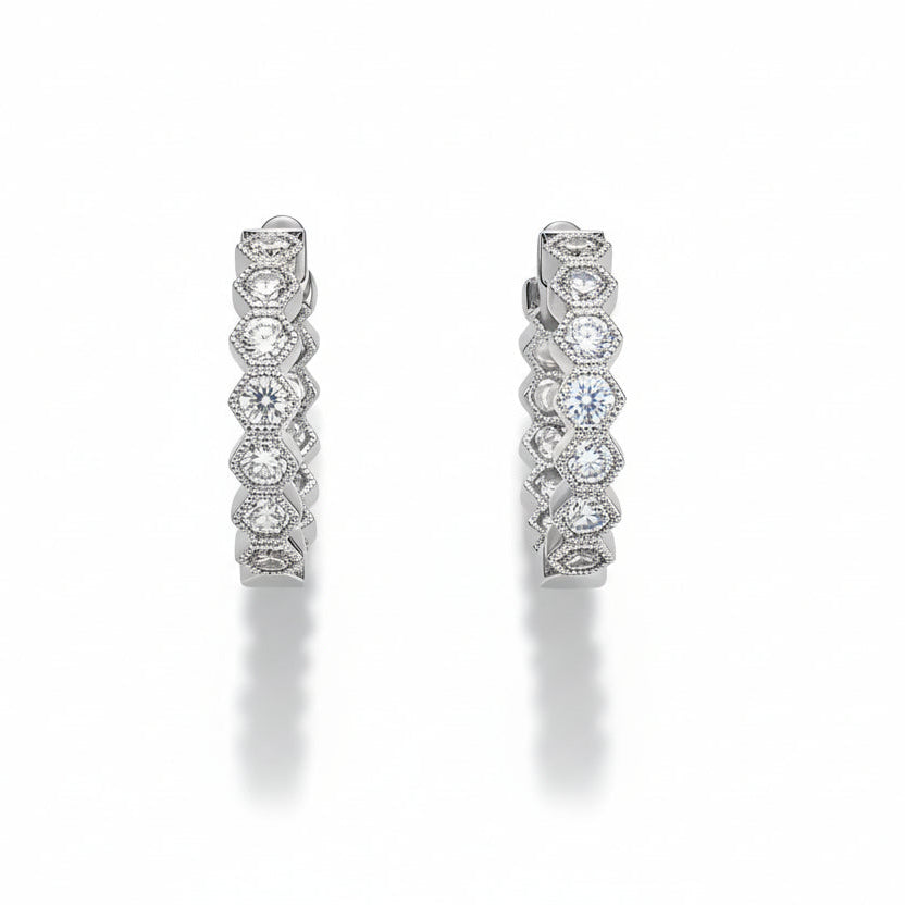 BeeMine 18ct White Gold Hoop Style Earrings Set With Brilliant Cut Diamonds