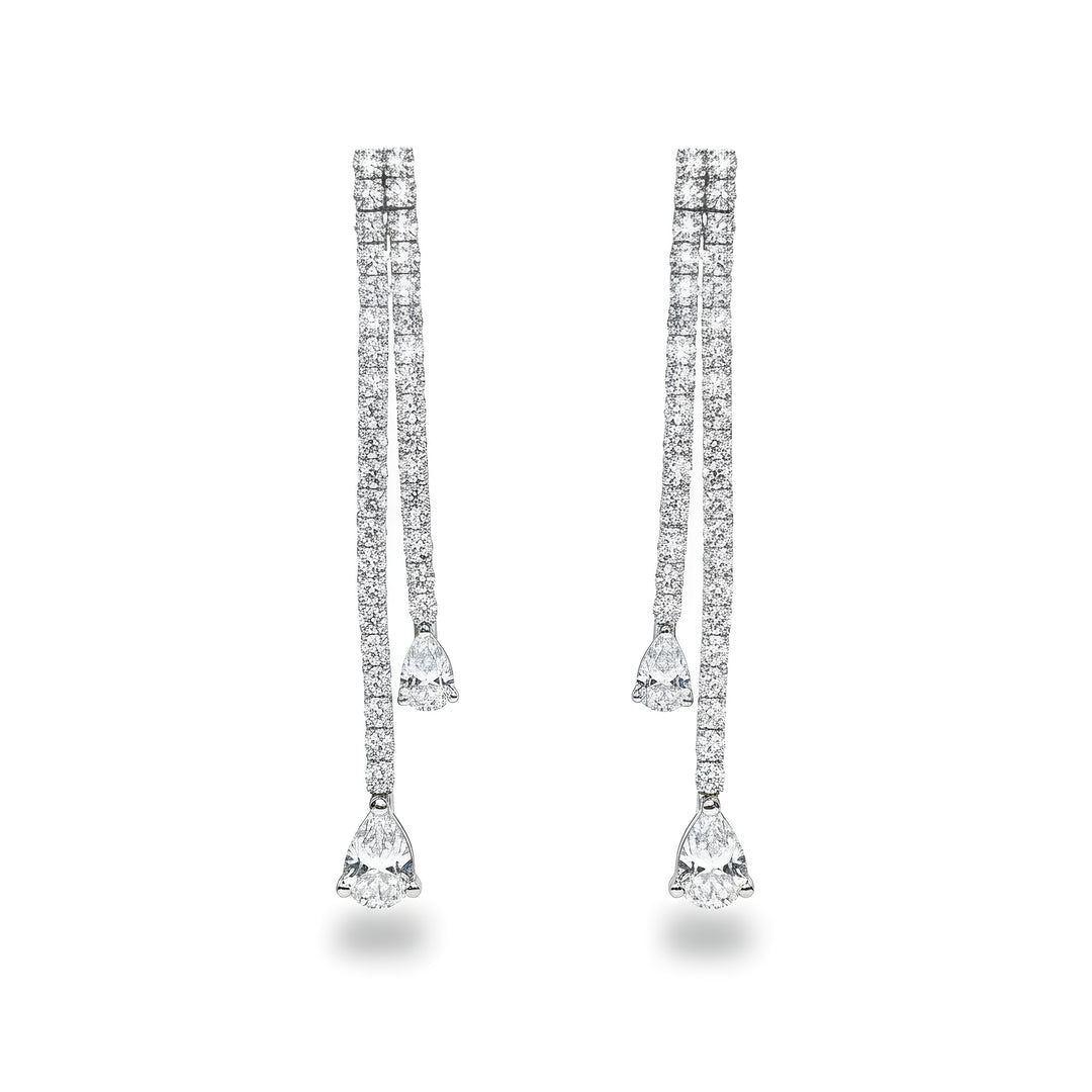 Perfect Pear 18ct White Gold Double Drop Earrings Set With Pear & Brilliant Cut Diamonds