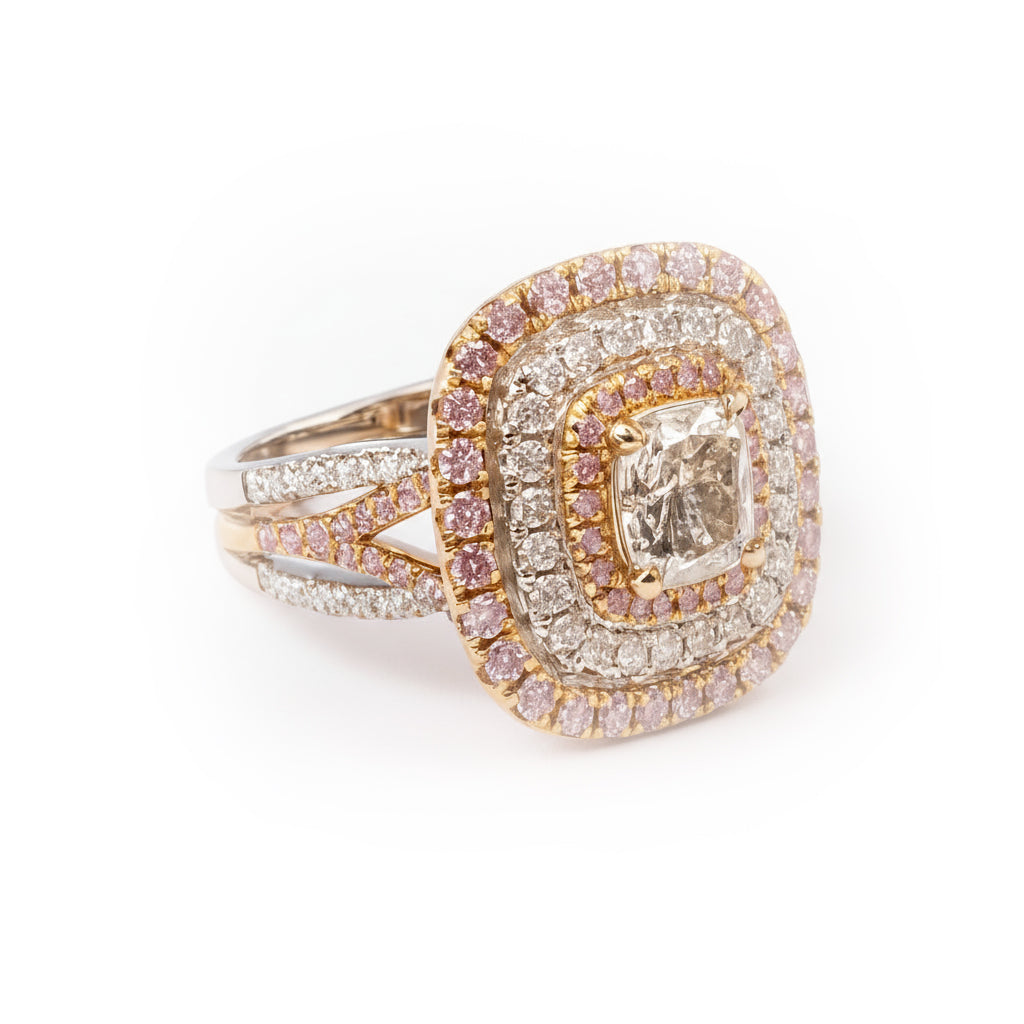 Radiant Cut White and Pink Diamond Ring