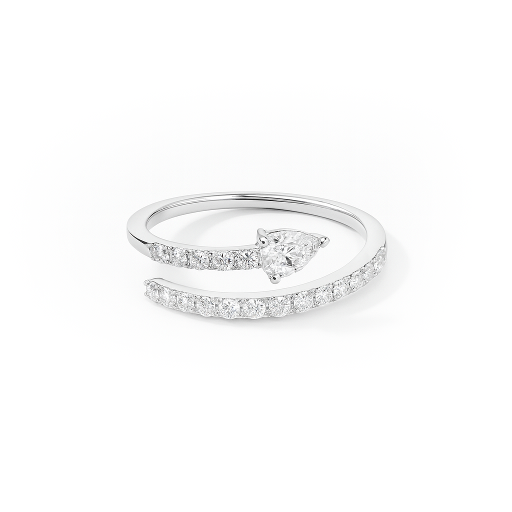 Perfect Pear 18ct White Gold Ring Set With A Single Pear And Brilliant Cut Diamonds
