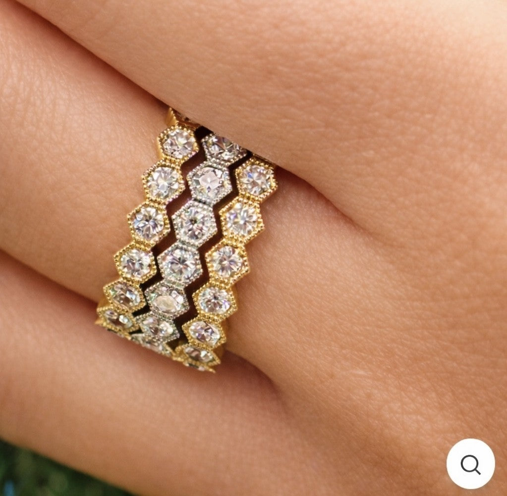 BeeMine 18ct Yellow Gold Diamond Stacking Ring