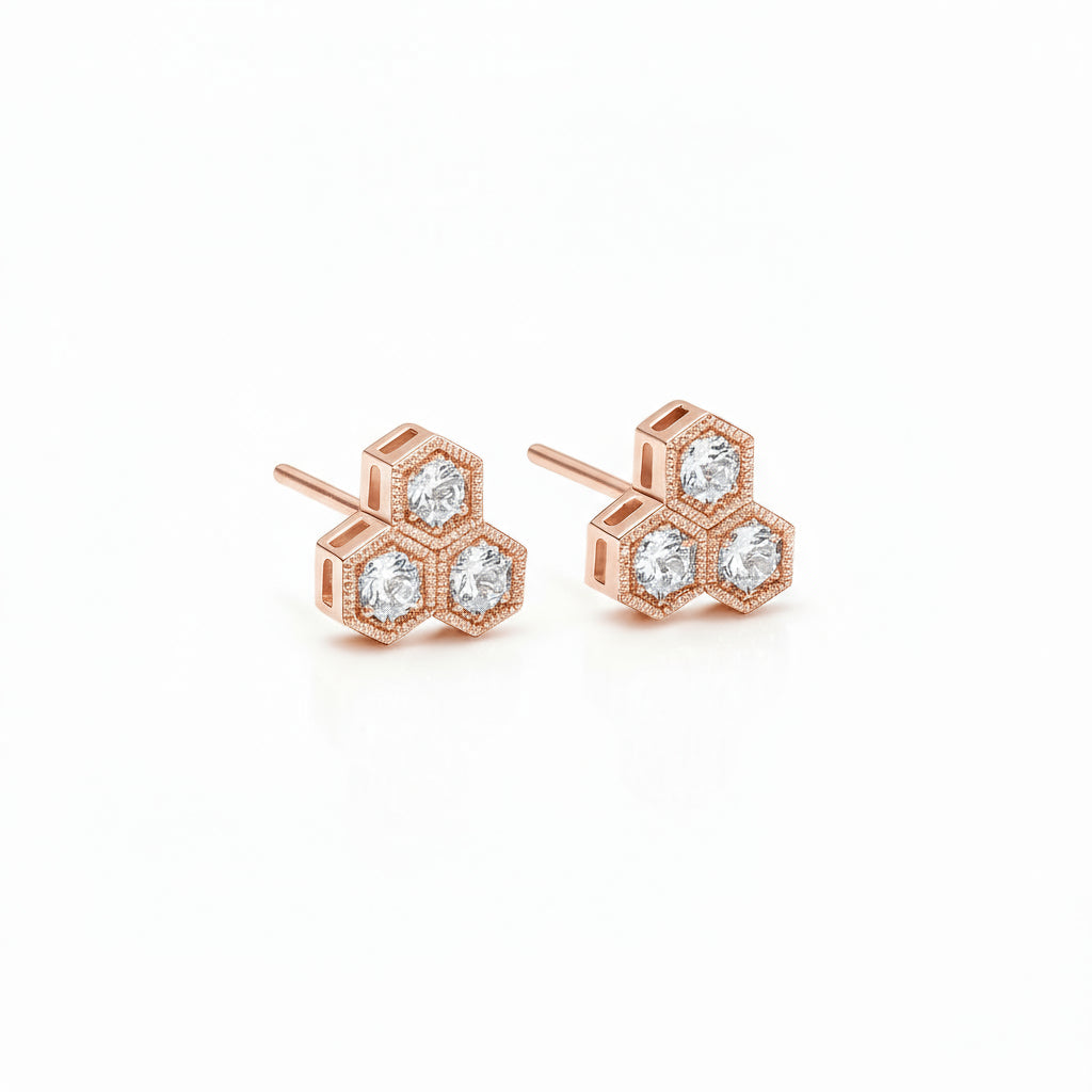 BeeMine 18ct Rose Gold Triple Diamond Earrings