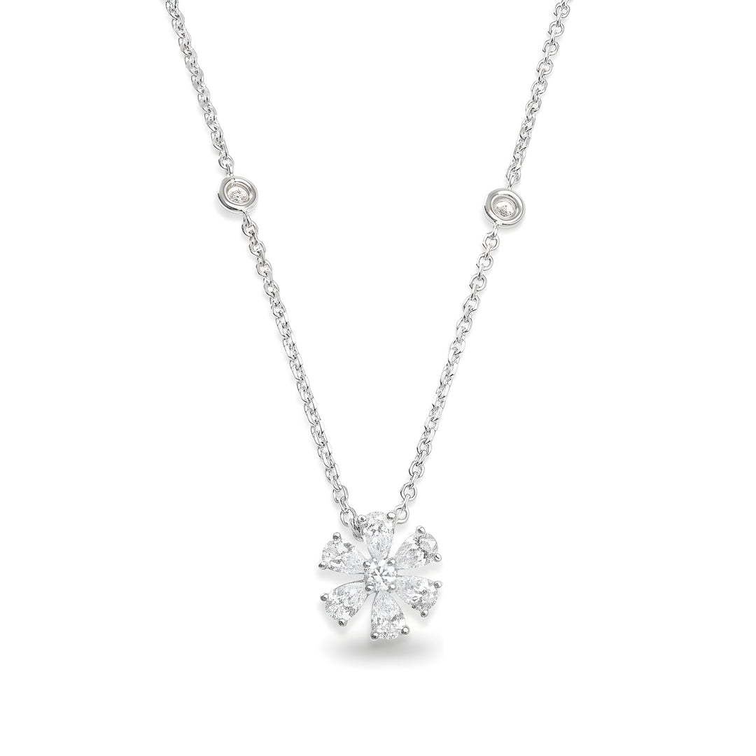 Bloom Floral Pendant Platinum Diamond Necklace