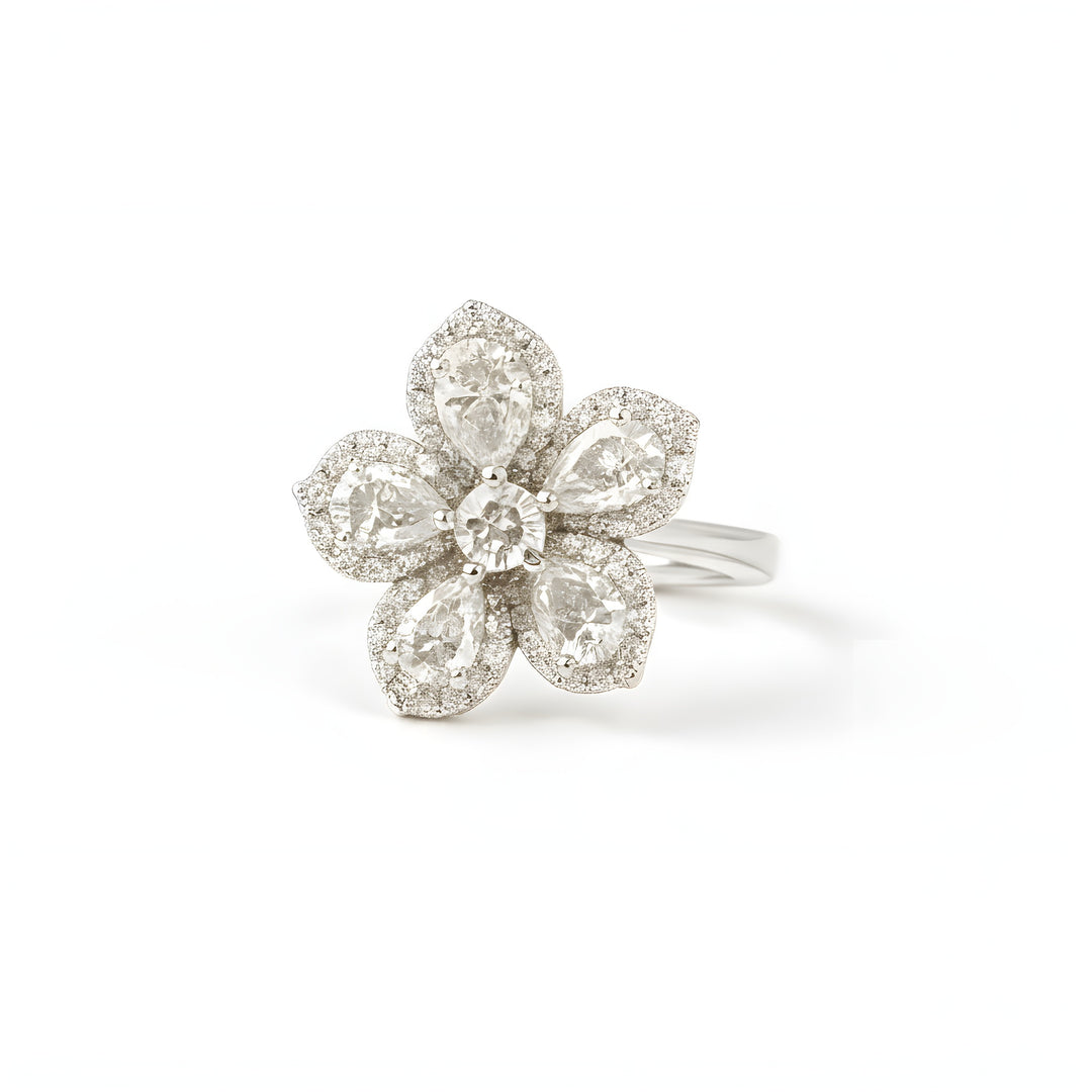 Bloom Petite Floral Platinum Diamond Cocktail Ring