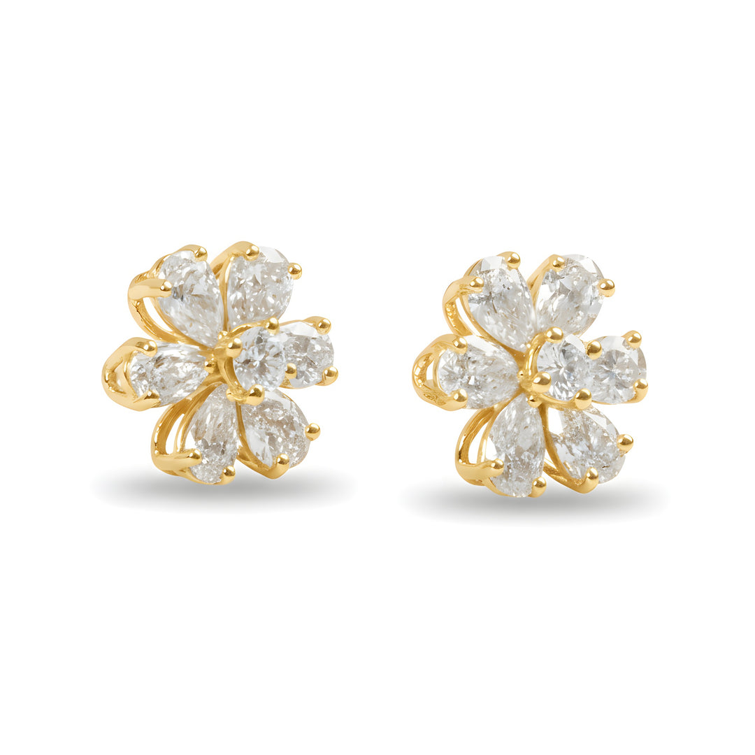 Bloom Floral Pear Cut 18ct Yellow Gold Diamonds Earrings