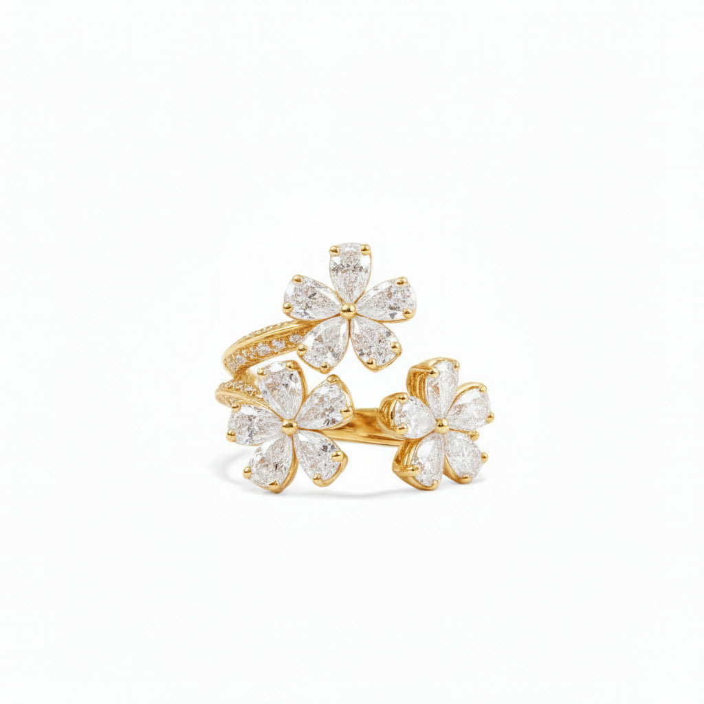 Bloom Triple Floral Motif 18ct Yellow Gold Diamond Ring