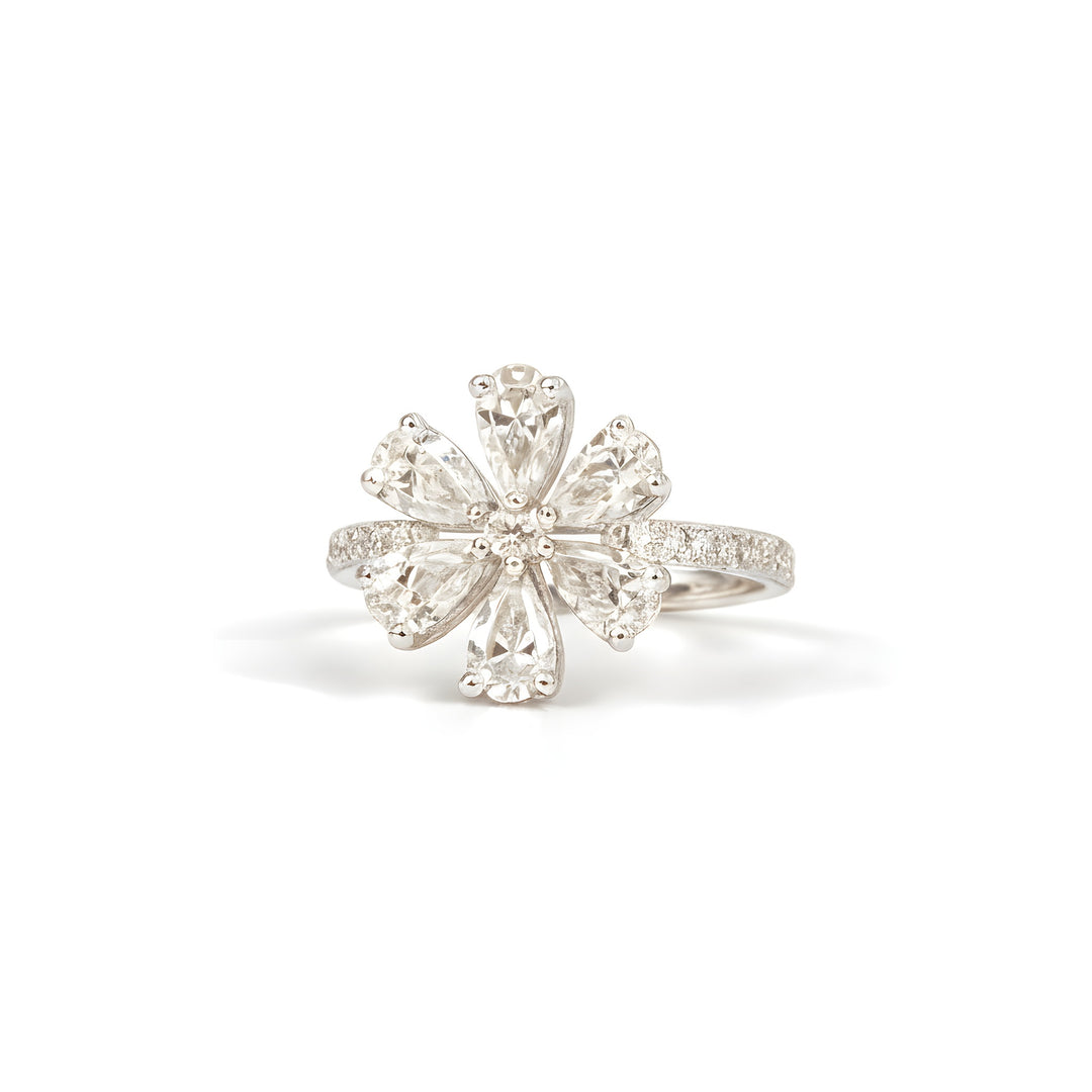 Bloom Floral Single Motif Platinum Pear Cut Ring