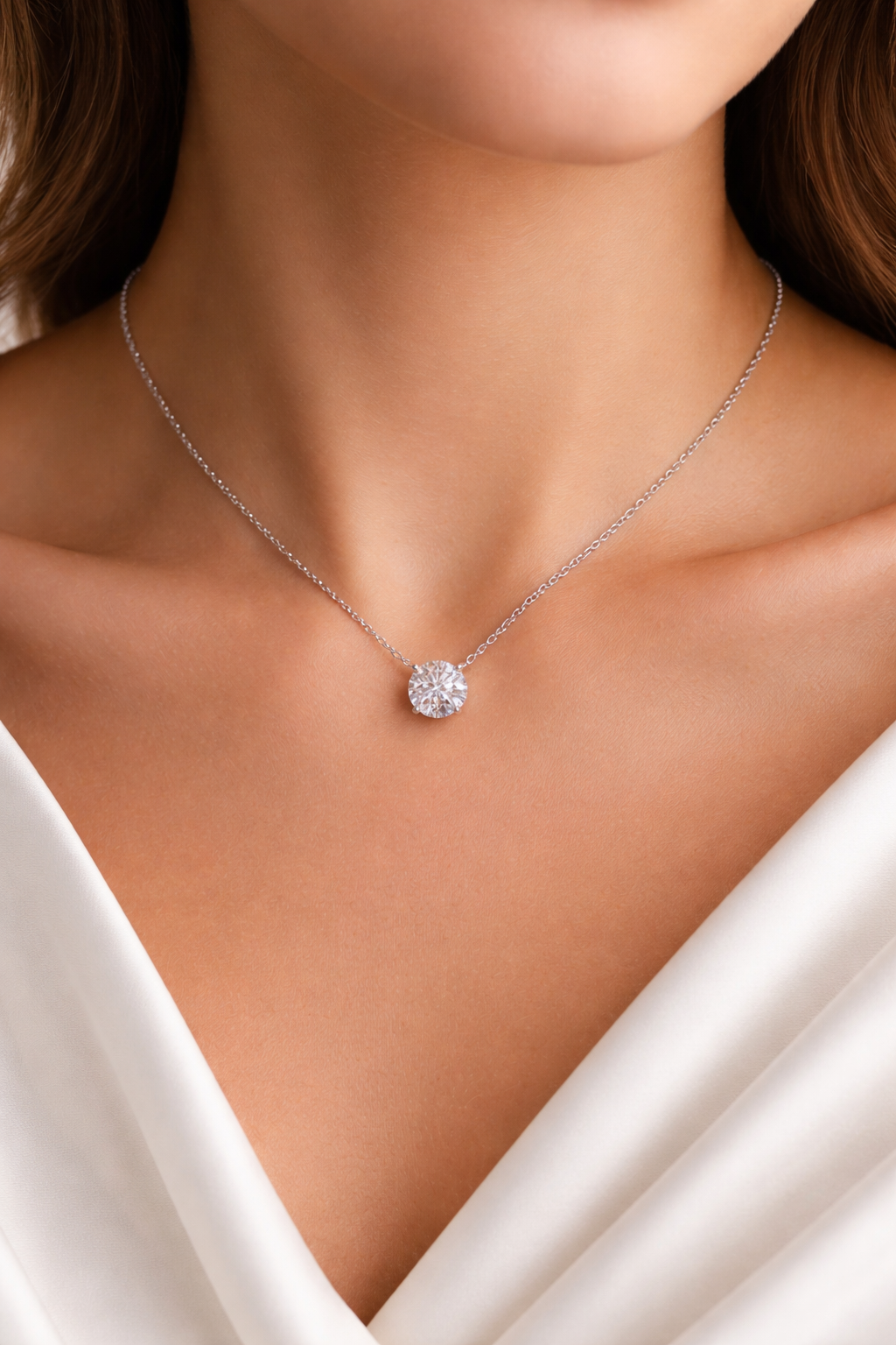 Timeless Classic Single Diamond Pendant Platinum Necklace