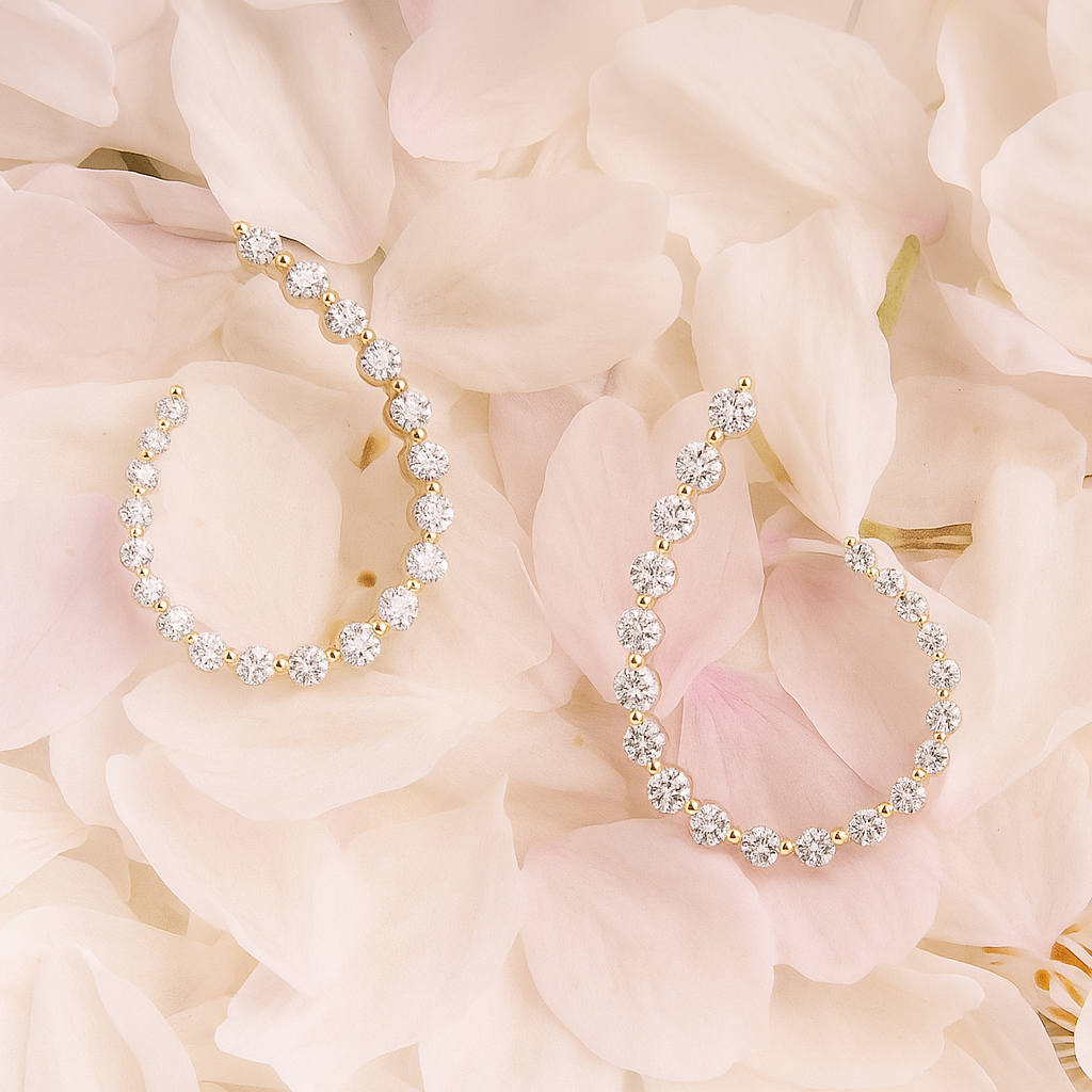 Front Face Oval Hoop Brilliant Diamond 18ct Yellow Gold Earrings
