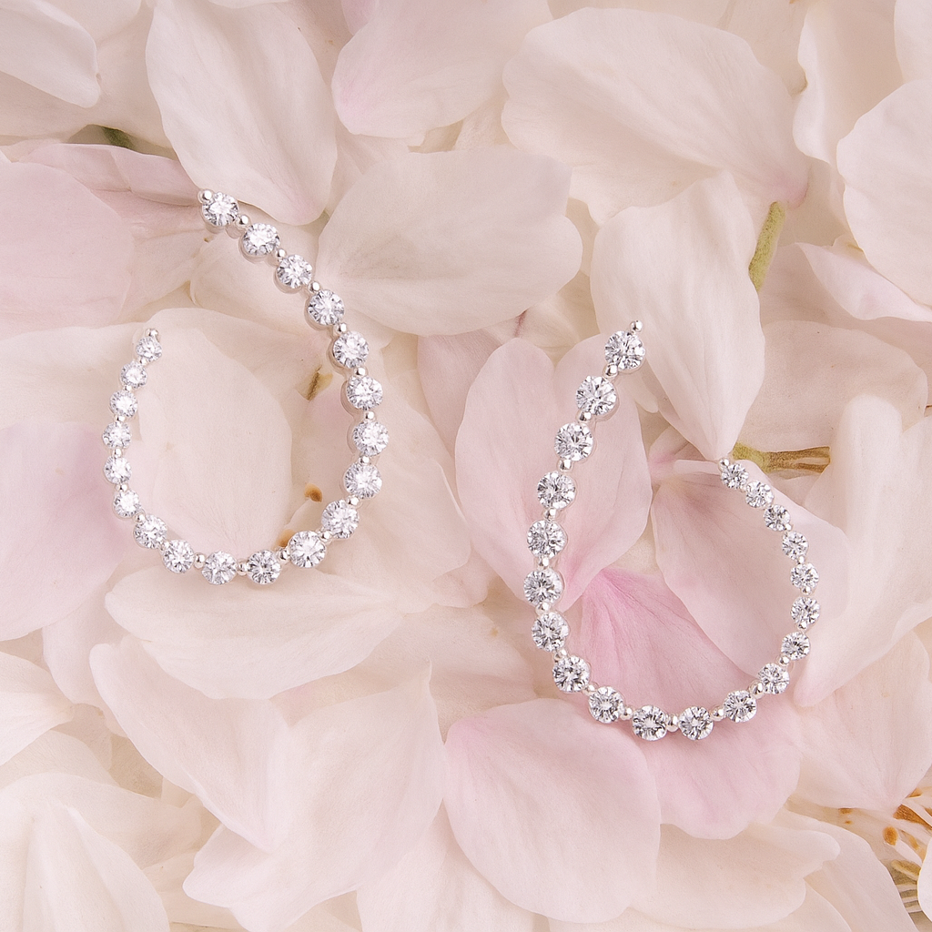 Front Face Oval 18ct White Gold Hoop Brilliant Diamond Earrings