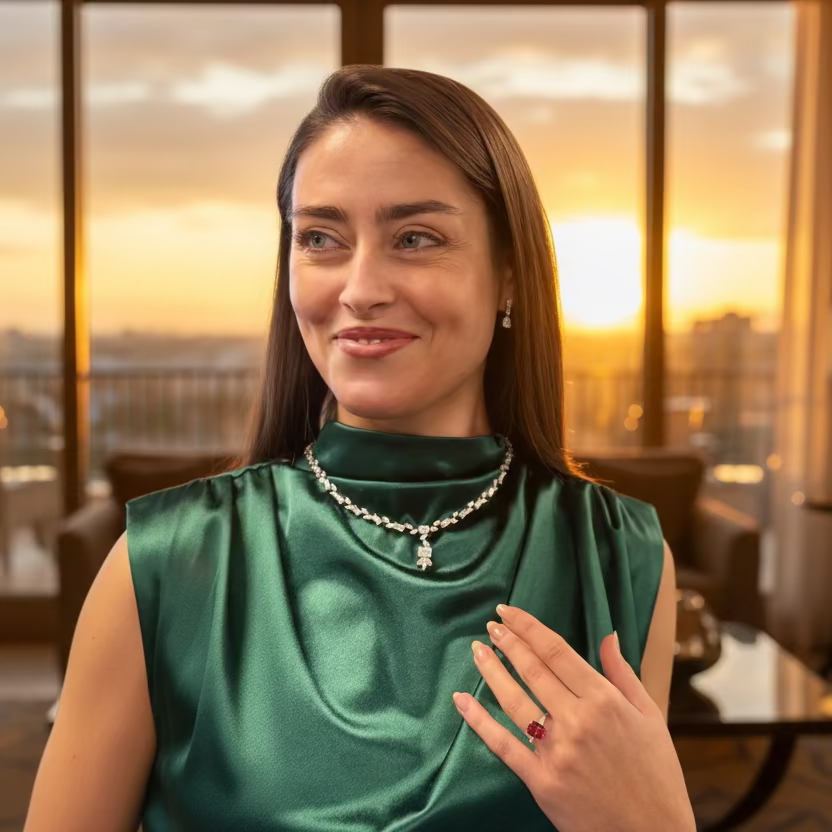 Fine Rubellite Tourmaline Cushion Cut Ring With Baguette Diamonds