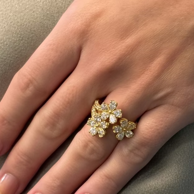 Bloom Triple Floral Motif 18ct Yellow Gold Diamond Ring