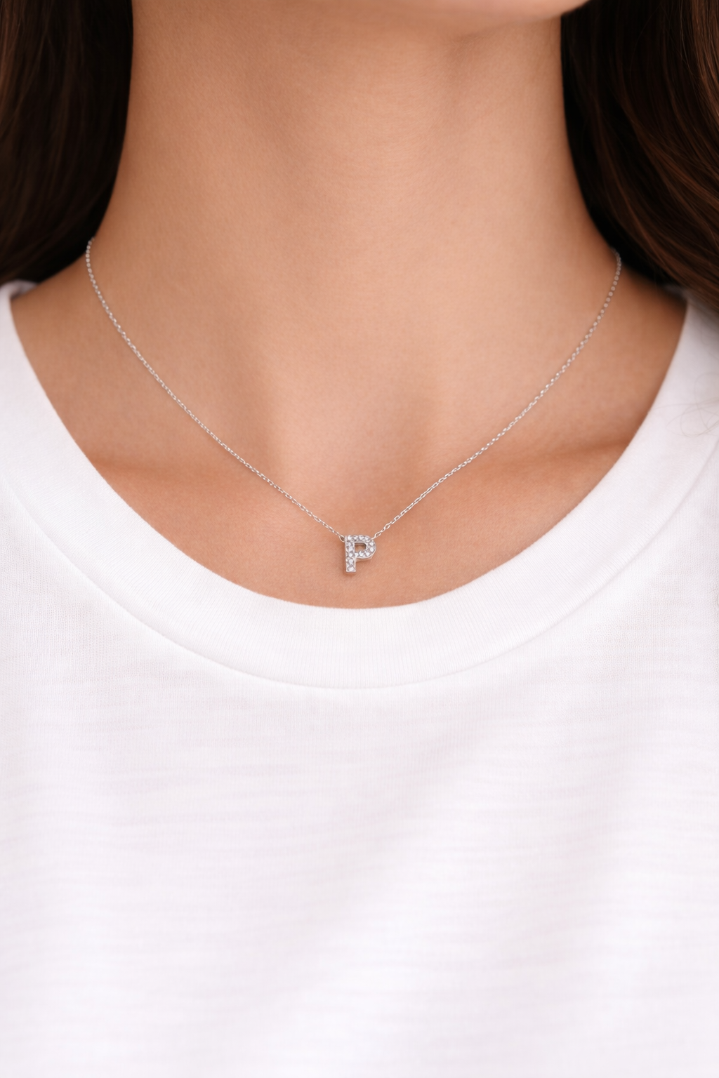 Initial Pendant 18ct White Gold Necklace Set With Brilliant Diamonds