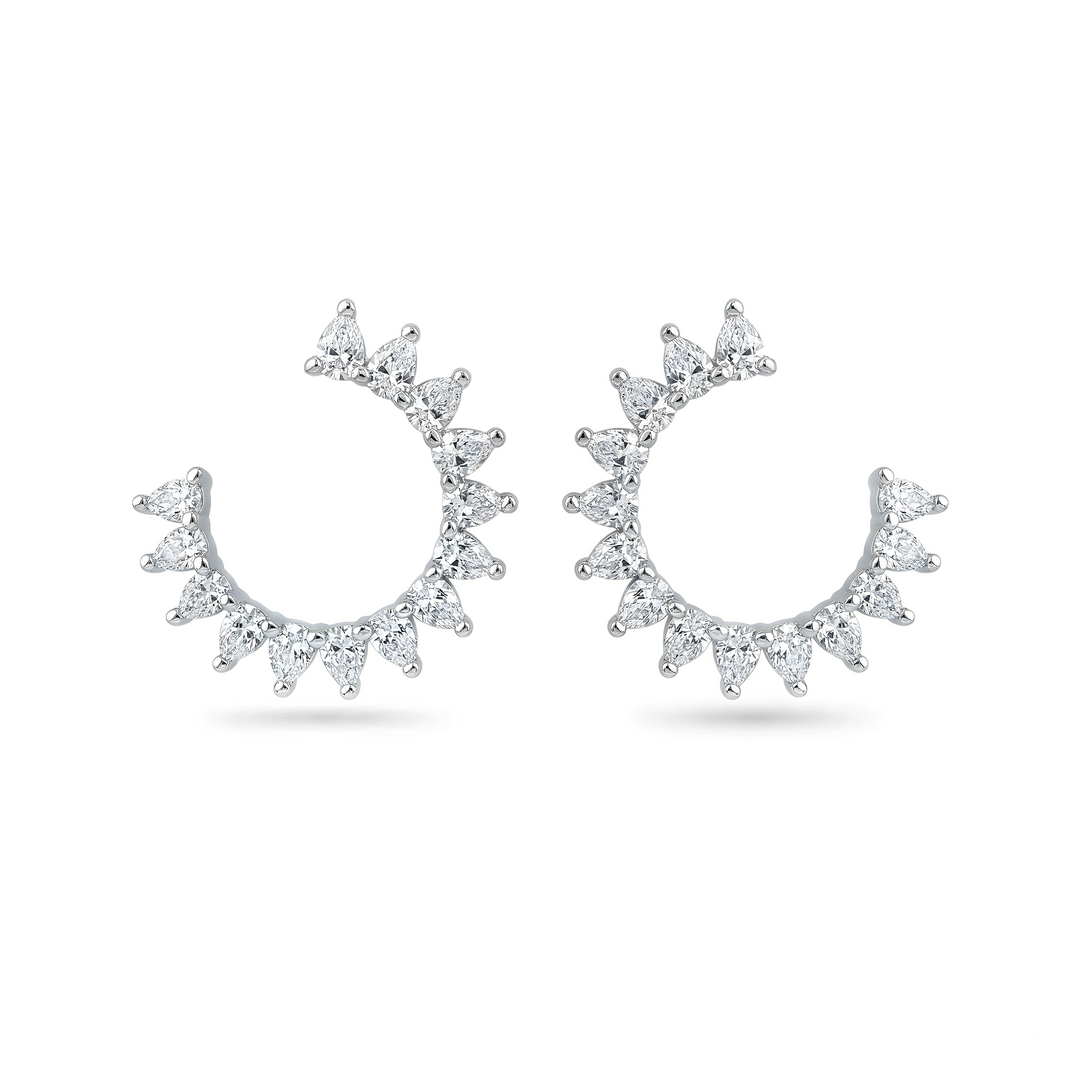 Perfect Pear 18ct White Gold Front Facing Hoop Earrings Set With Pear & Brilliant Cut Diamonds