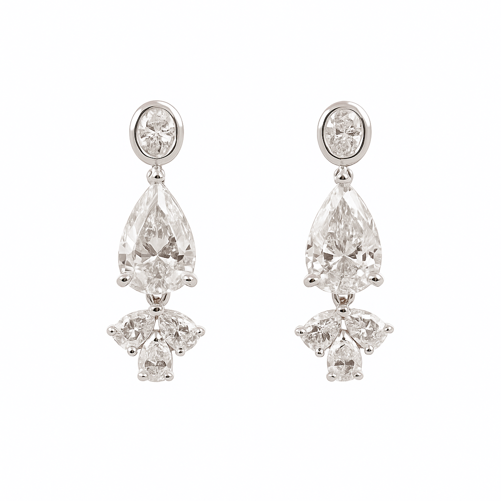 Pear & Oval Cut Platinum Diamond Drop Earrings