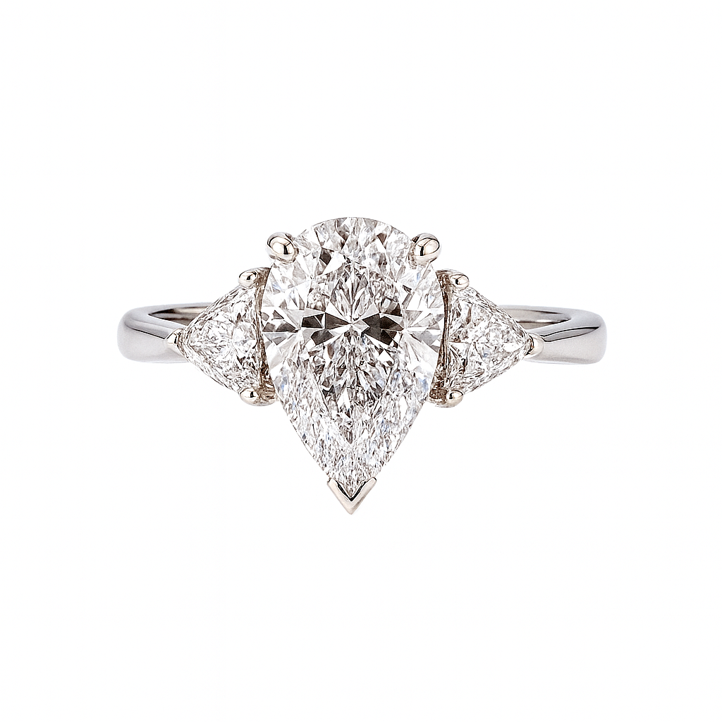 Pear Shaped & Trilliant Cut Diamond Platinum Ring