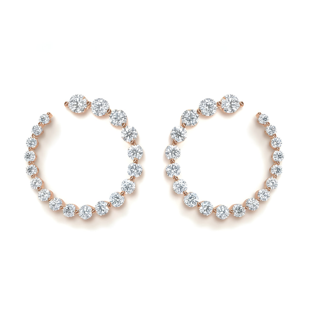 Front Facing 18ct Rose Gold Hoop Style Earrings With Brilliant Cut Diamonds