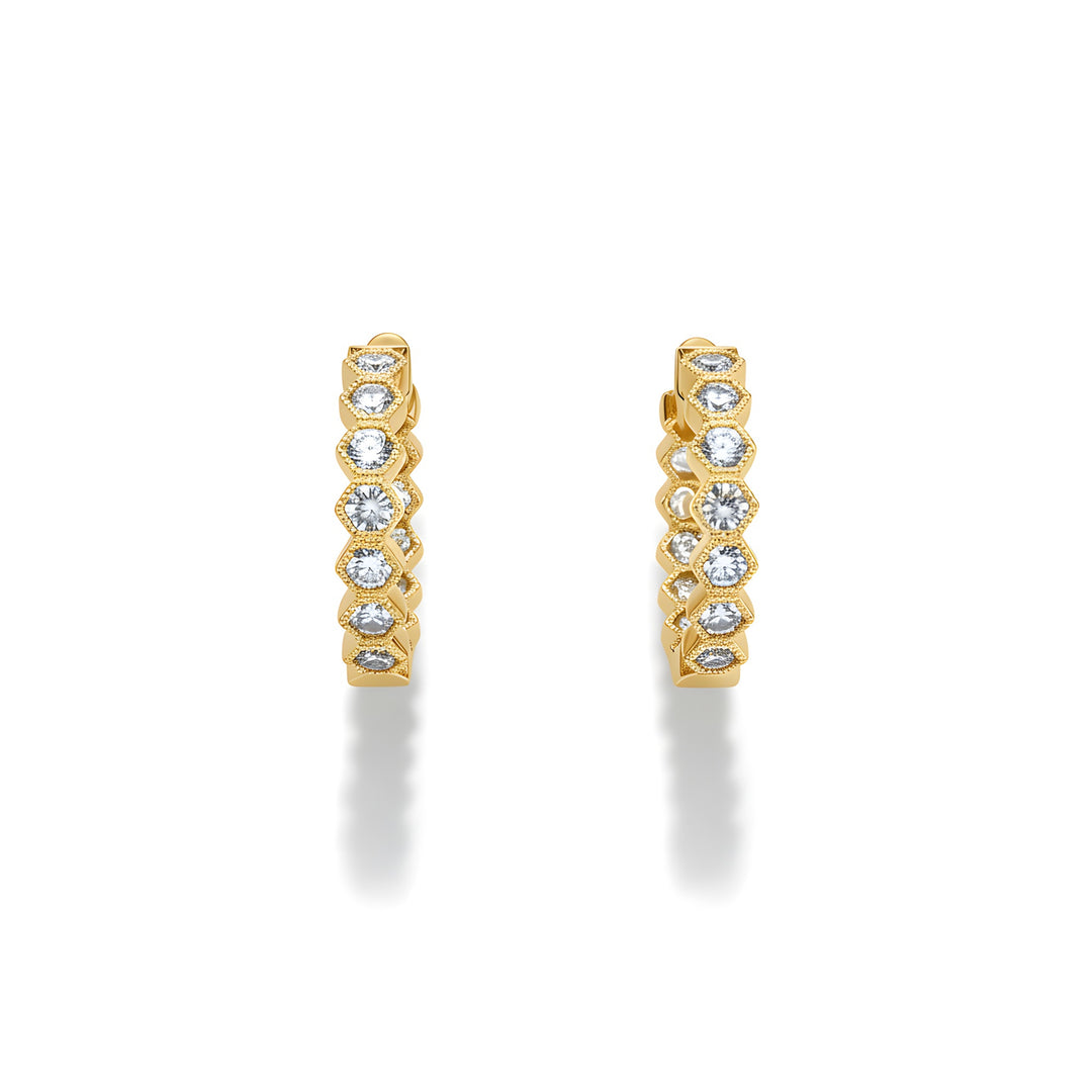BeeMine 18ct Yellow Gold Hoop Style Earrings Set With Brilliant Cut Diamonds