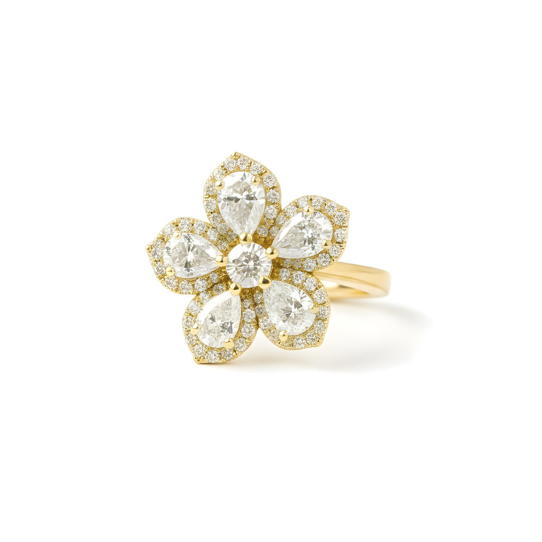 Bloom Petite Floral 18ct Yellow Gold Diamond Cocktail Ring