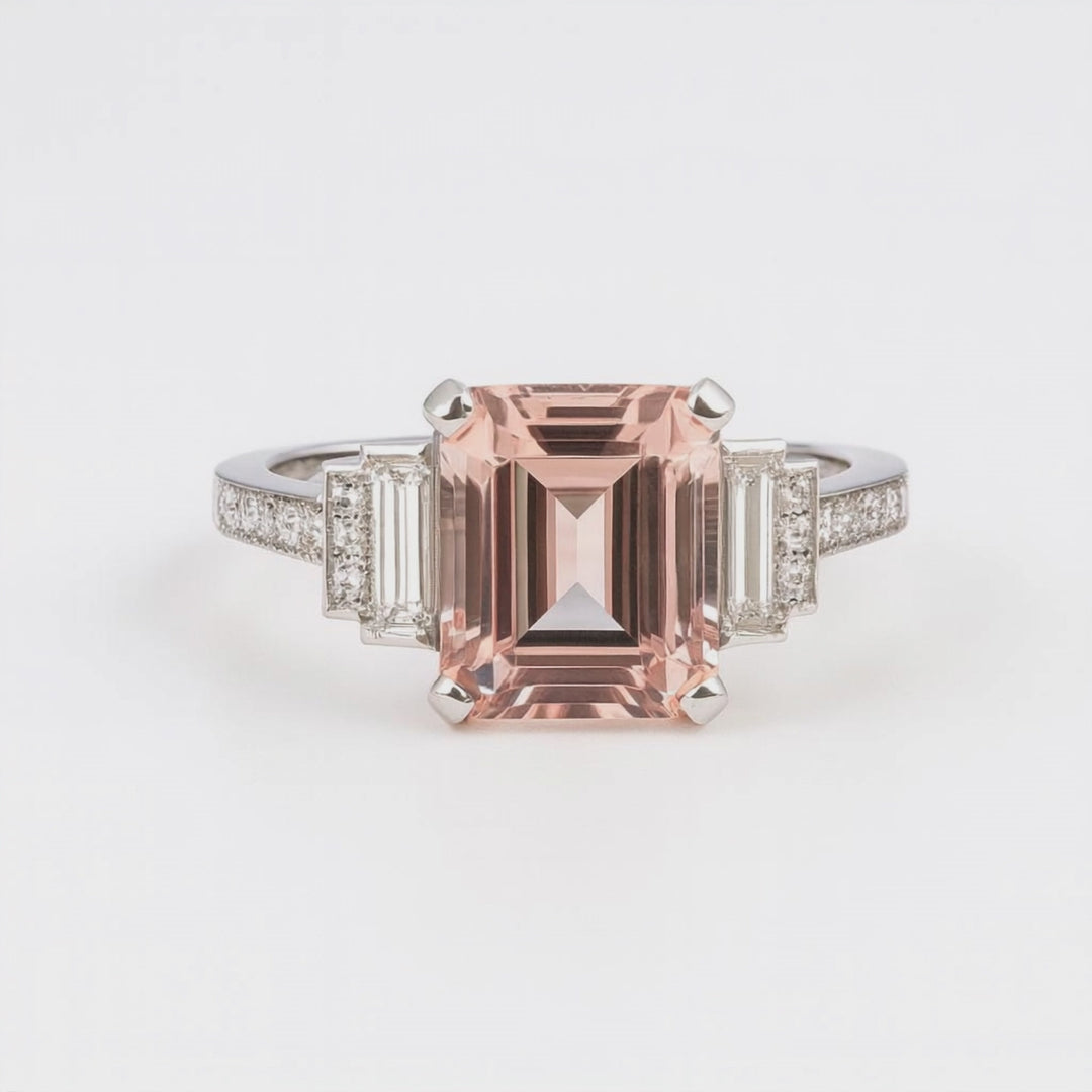 Emerald Cut Morganite Ring