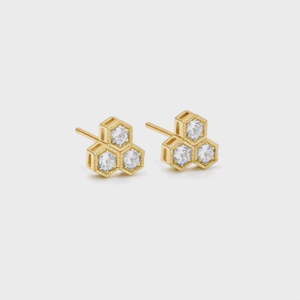 BeeMine 18ct Yellow Gold Triple Diamond Earrings