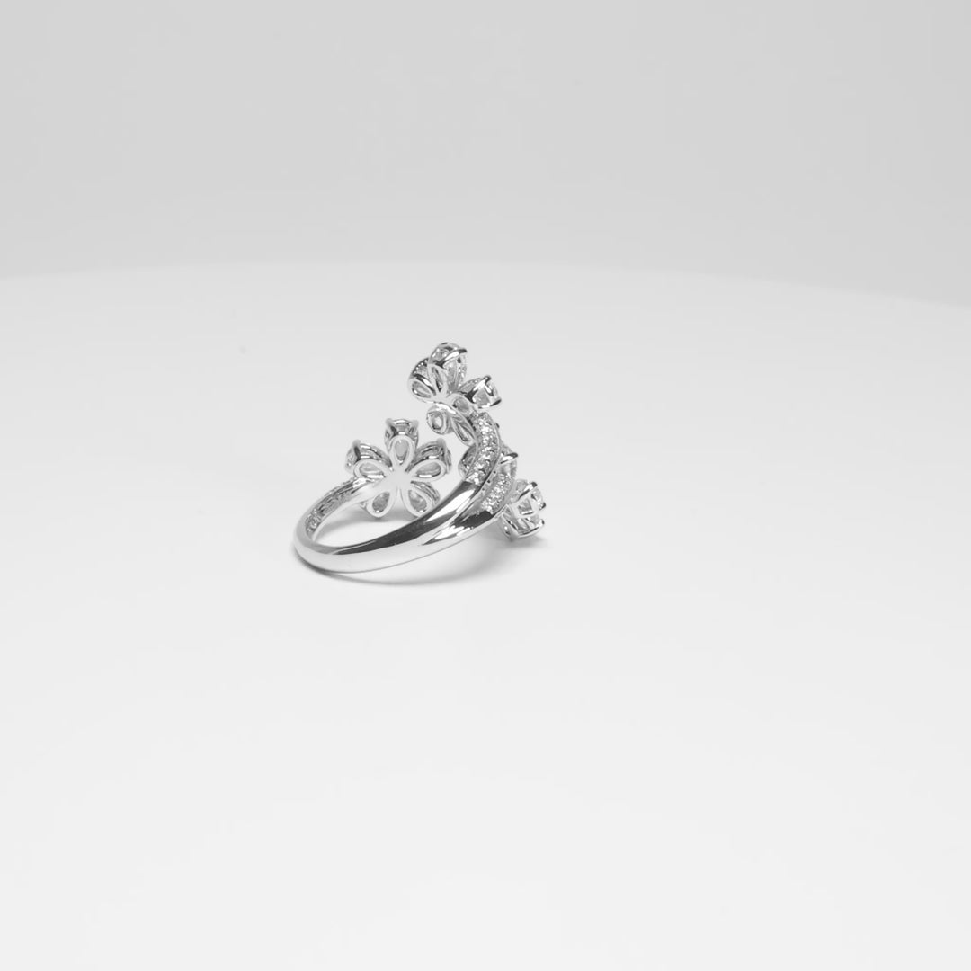 Bloom Triple Floral Motif Platinum Diamond Ring