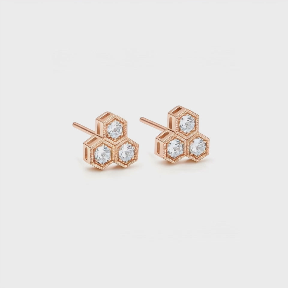 BeeMine 18ct Rose Gold Triple Diamond Earrings