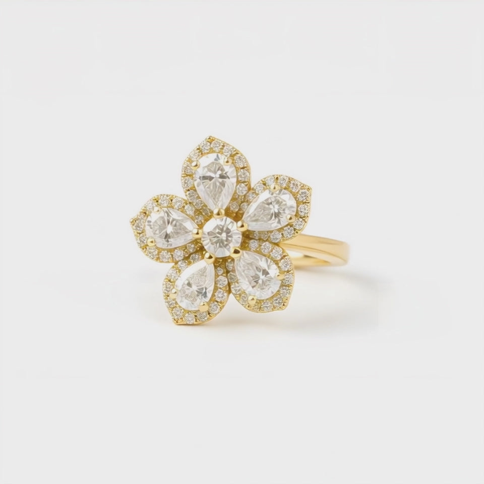 Bloom Petite Floral 18ct Yellow Gold Diamond Cocktail Ring
