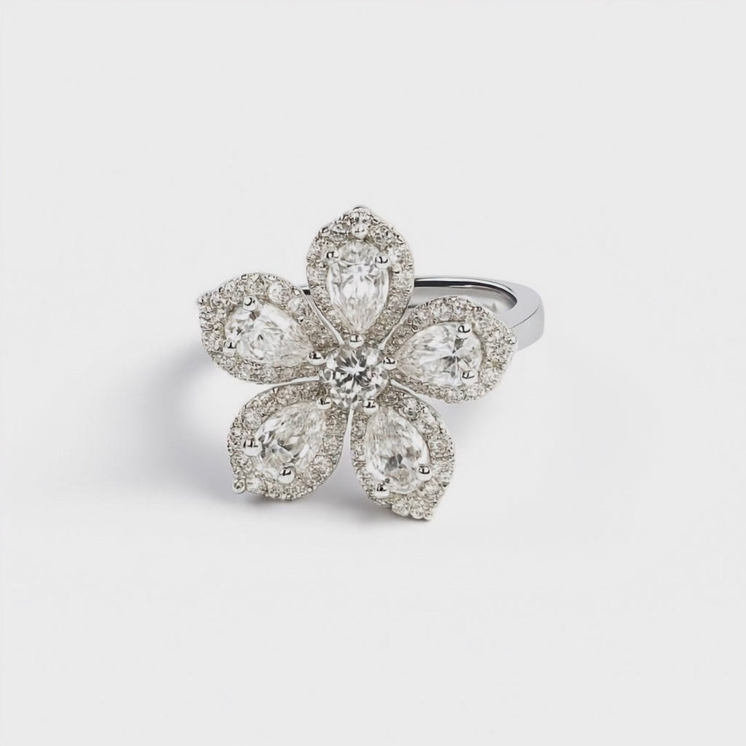 Bloom Petite Floral Platinum Diamond Cocktail Ring