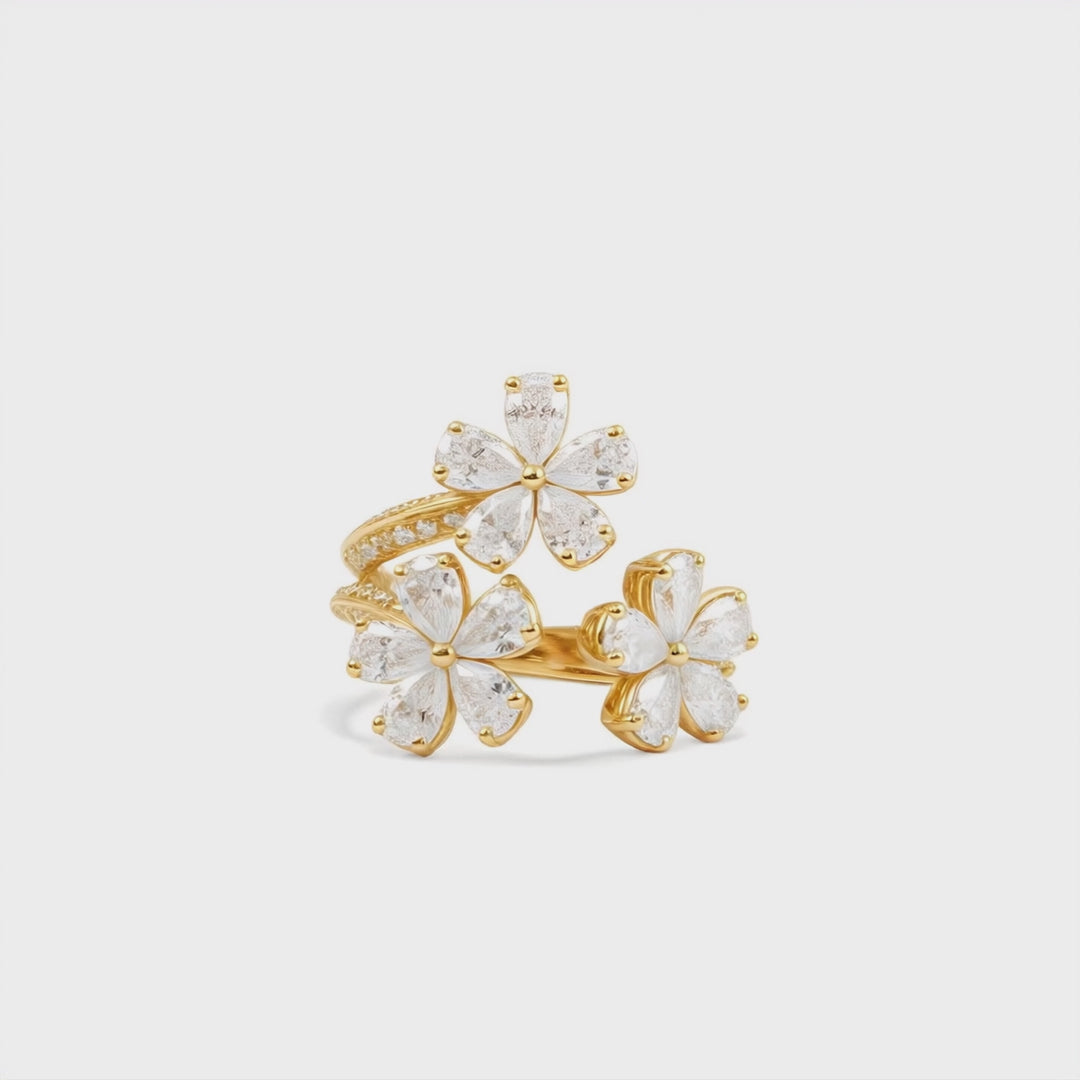 Bloom Triple Floral Motif 18ct Yellow Gold Diamond Ring